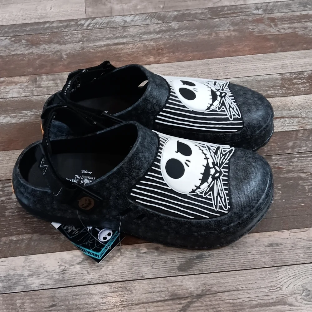 The Nightmare Before Christmas Men's Black Skull Slip On Clog Sandals Size 12